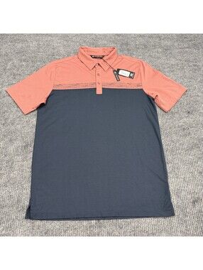 NWT Travis Mathew Polo Shirt Mens Medium Salmon Blue Colorblock Performance Golf